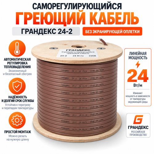 Саморегулирующийся греющий кабель Grandeks - 24-2