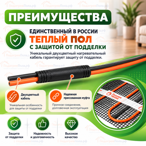 Нагревательный мат для теплого пола Русское Тепло 80 Вт - 0,5 кв.м.